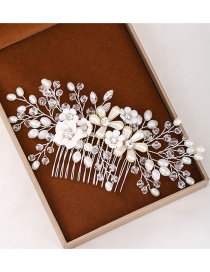Fashion Silver Flower And Diamond Resin Comb