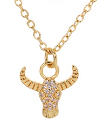 Fashion Golden Copper-set Zircon Bull Head Necklace