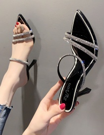 Fashion Black Slim-toe Rhinestone Pointed Toe Open Sandals