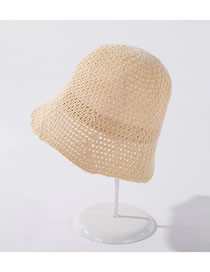 Fashion Beige Milk Silk Cotton Yarn Knitted Hollow Fisherman Hat