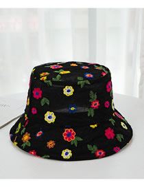 Fashion Black Embroidered Flower Contrast Fisherman Hat