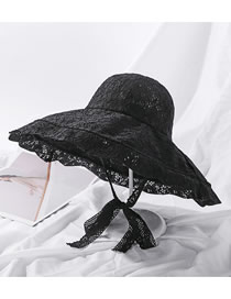 Fashion Black Lace Lightweight Breathable Tether Straps Big Brim Cap