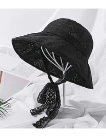 Fashion Black Pearl Lace Tethered Fisherman Hat