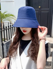 Fashion Navy Blue Wear Solid Color Cotton Fisherman Hat On Both Sides