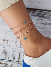 Fashion Golden Sequined Mizhu Round Chain Alloy Anklet Set Of 4
