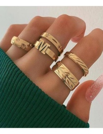 Fashion Golden Flower And Leaf Alphabet Alloy Ring Set Of 5