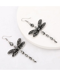 Fashion Black Diamond-shaped Dragonfly Alloy Long Earrings