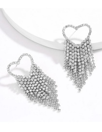 Fashion Silver Love Alloy Diamond Tassel Hollow Earrings