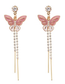 Fashion Pink Alloy Dripping Butterfly Tassel Earrings
