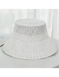 Fashion White Pearl Lace Flower Wide-brimmed Fisherman Hat