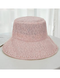Fashion Pink Pearl Lace Flower Wide-brimmed Fisherman Hat