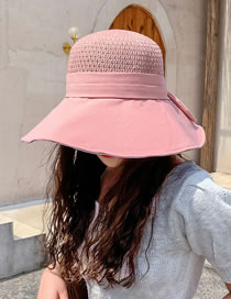 Fashion Pink Knitted Stitching Bow Ink Painting Fisherman Hat