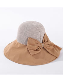 Fashion Khaki Bowknot Knit Top Breathable Fisherman Hat