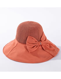 Fashion Brick Red Bowknot Knit Top Breathable Fisherman Hat