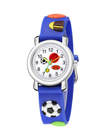 Fashion Royal Blue 3d Floating Sculpture Tape Football Children's Watch