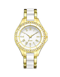 Fashion White Diamond Quartz Acrylic Quartz Watch
