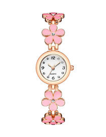 Fashion Pink Diamond Stainless Steel Quartz Bracelet Watch