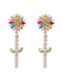 Fashion Color Alloy Earrings Studded With Diamond Flowers