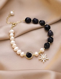 Fashion Black And White Star-studded Blue Sandstone And Pearl Contrast Bracelet