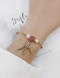 Fashion Golden Sun Flower Hollow Leaves Pearl Strawberry Crystal Bead Bracelet
