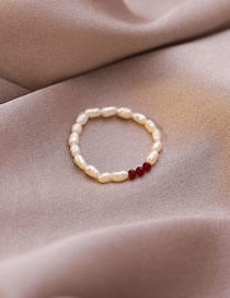 Fashion Pearl Beaded Pearl Crystal Stacked Elastic Ring