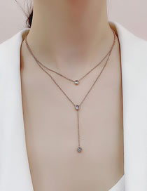 Fashion Golden Titanium Steel Diamond Tassel Multi-layer Necklace