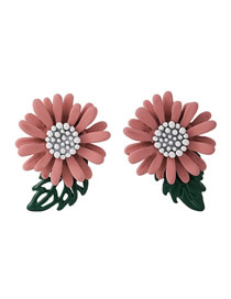 Fashion Pink Daisy Spray Paint Contrast Alloy Earrings