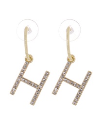 Fashion Golden H Letter Deisgn Diamnond Earrings