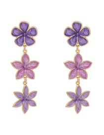 Fashion Purple Dropped Flower Alloy Contrast Earrings