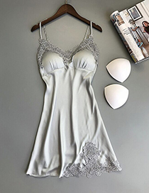 Fashion white Lace Flower Stitching Suspender Nightdress