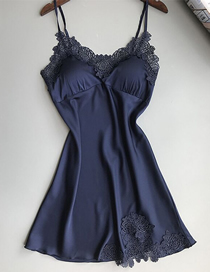 Fashion Blue Openwork Embroidered Lace Suspender Pajamas