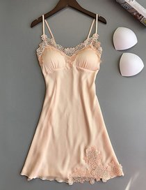 Fashion Lotus Color Openwork Embroidered Lace Suspender Pajamas
