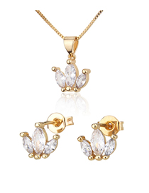 Fashion Golden Gold-plated Zircon Geometric Earring Necklace Set