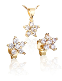 Fashion Golden Gold-plated Diamond Pentagram Earring Necklace Set