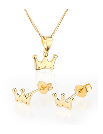 Fashion Golden Glossy Crown Gold Plated Stud Earrings Necklace Set