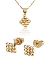 Fashion Golden Square Ball Gold Plated Earring Necklace Set