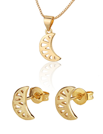 Fashion Golden Hollow Flat Gold Plated Moon Earring Necklace Set