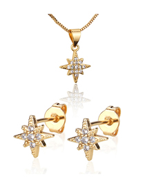 Fashion Golden Octagon Star Gold Plated Diamond Earring Necklace Set