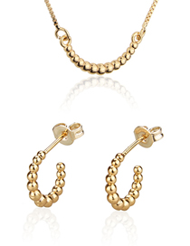 Fashion Golden Bead Gold Plated Geometric C-shaped Earring Necklace Set