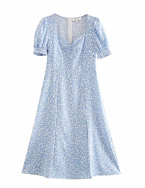 Fashion Sky Blue Square Neck Short Sleeve Printed Split Dress