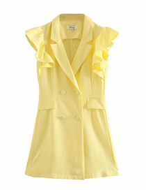 Fashion Yellow Double-breasted Dress With Flying Sleeve Suit Collar