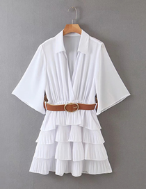 Fashion White Pleated Chiffon Dress With Belt