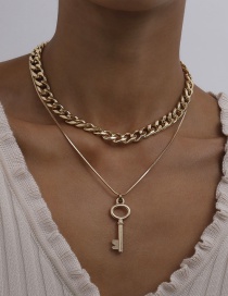 Fashion Golden Geometric Thick Chain Double Hollow Key Alloy Necklace