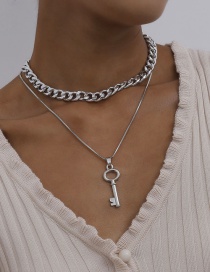 Fashion White K Geometric Thick Chain Double Hollow Key Alloy Necklace