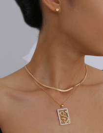 Fashion Golden Dragon-shaped Micro-set Rhinestone Square Geometric Multilayer Necklace Earrings
