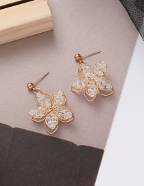 Fashion Golden Hollow Crystal Flower Alloy Earrings