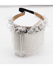 Fashion White Crystal Tassel Beaded Flower Headband