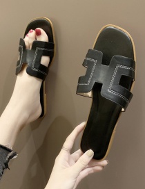 Fashion Black Slotted Sandals With Flat Letters