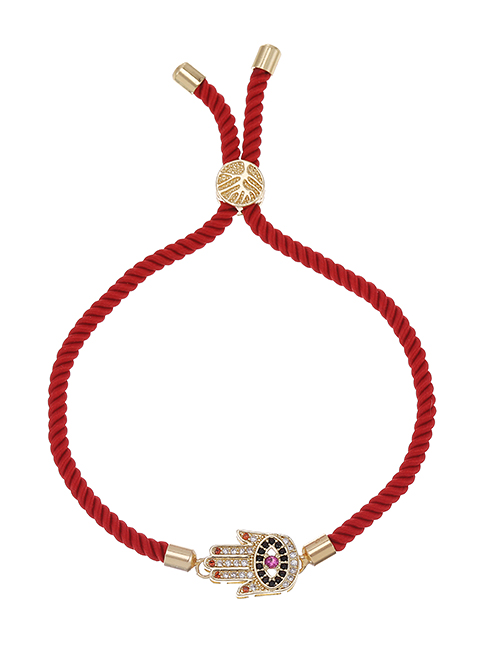Fashion Red Color Copper Inlaid Zircon Braided Wire Palm Bracelet