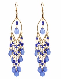 Fashion Blue Beaded Resin Alloy Hollow Tassel Earrings